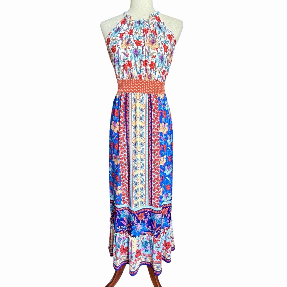 Maggy London Floral Patchwork Halter Dress NWT SZ 4 Folkcore Prairie Cottagecore